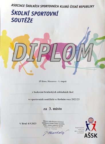 Úspěch sportovců na 1. stupni, září 2023